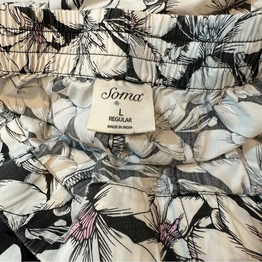 Soma Black White Floral Pajama Lounge Pants L - Picture 10 of 12